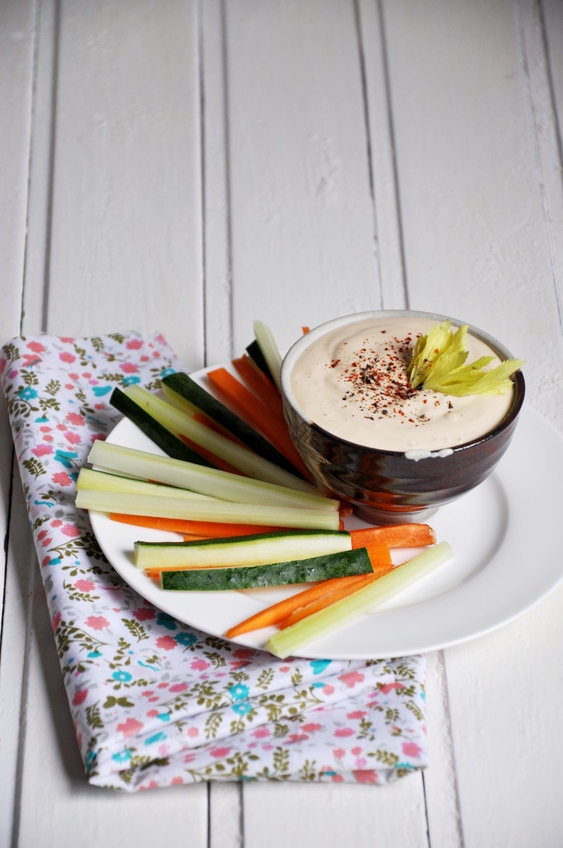 Peanut Butter Tofu Dip with Julienned Veggies