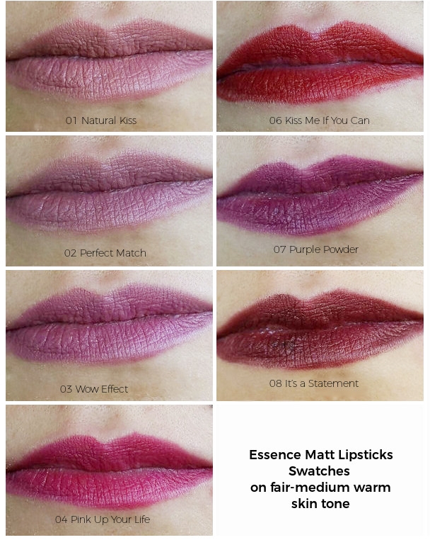 Essence Matt Lipsticks Swatches